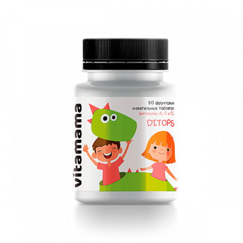 Плодови дъвчащи таблетки с витамини A, C и D Ditops - Vitamama